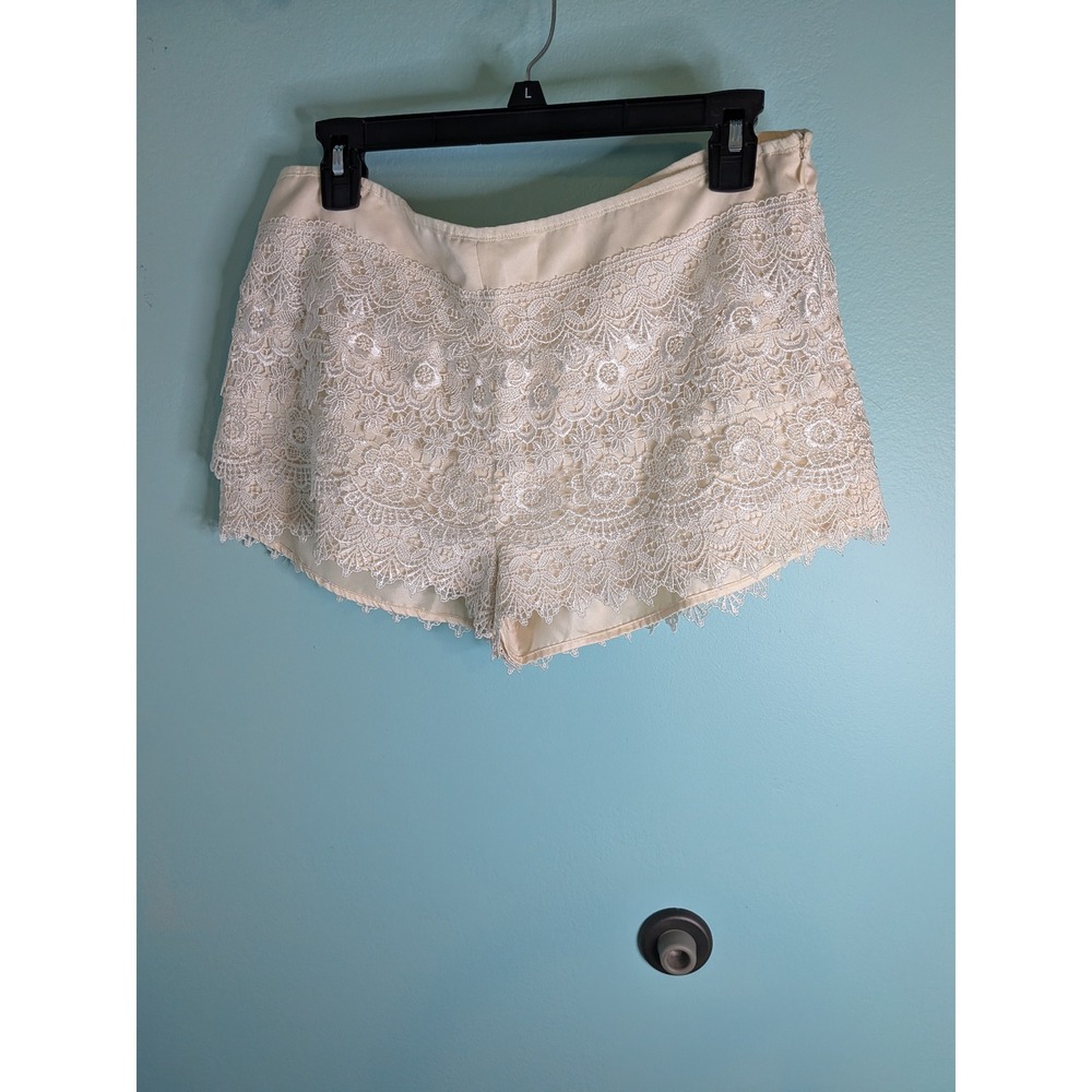 Sans Souci Cream Floral Lace Overlay Shorts Scalloped Hem XL IGP-476